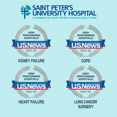 U.S. News & World Report Names Saint Peter’s University Hospital a High Performing Hospital in Four Adult Specialties: Acute Kidney Failure, COPD, Heart Failure and Lung Cancer Surgery